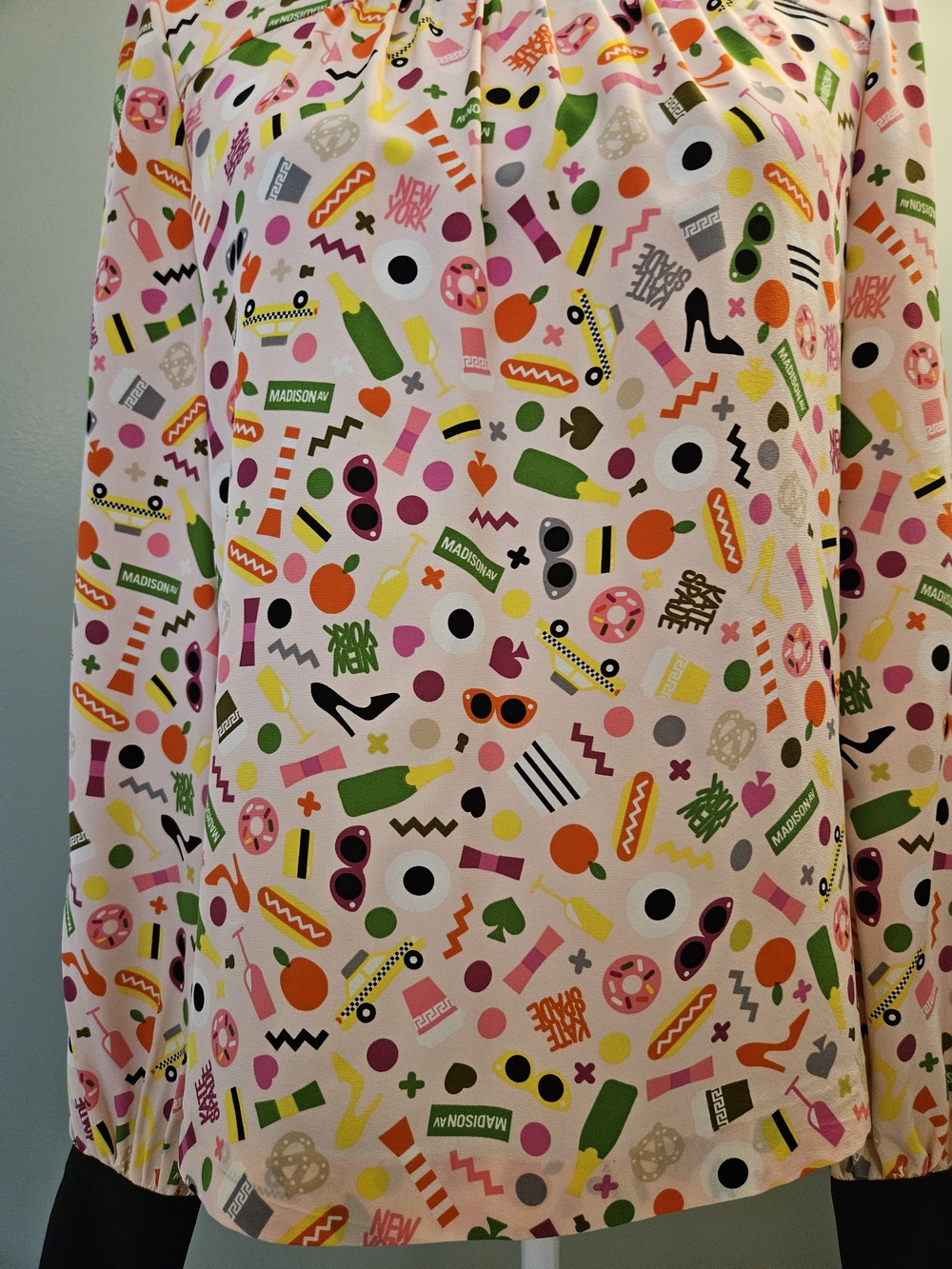 Kate Spade NY Pink Multicolor Graphic Long-Sleeve Silk Blouse with Collar Size 8 - Picture 11 of 15